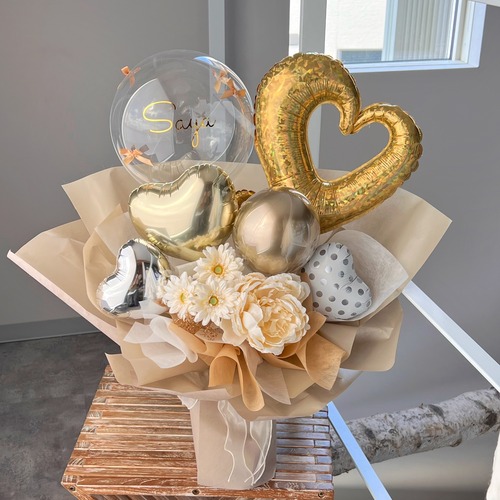 お花屋さんのバルーンフラワー　花束　 B317 ドット　シャンパン　成人式　卒業式　結婚祝い　誕生日　開店祝い　開業祝い　発表会