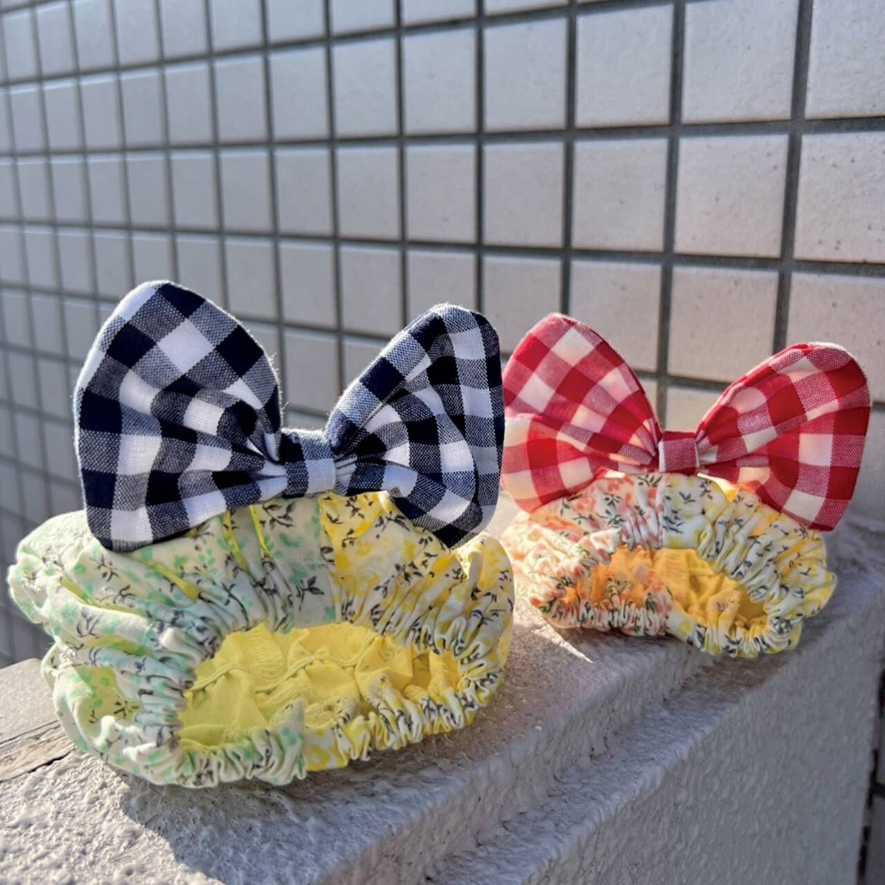 リバティプリントスヌード_ギンガムチェックビッグリボン