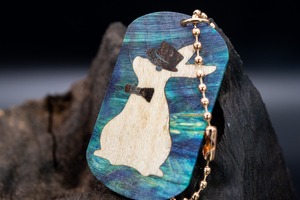 スタビライズウッド 楓 縮杢 ドッグタグ 象嵌 三月ウサギ