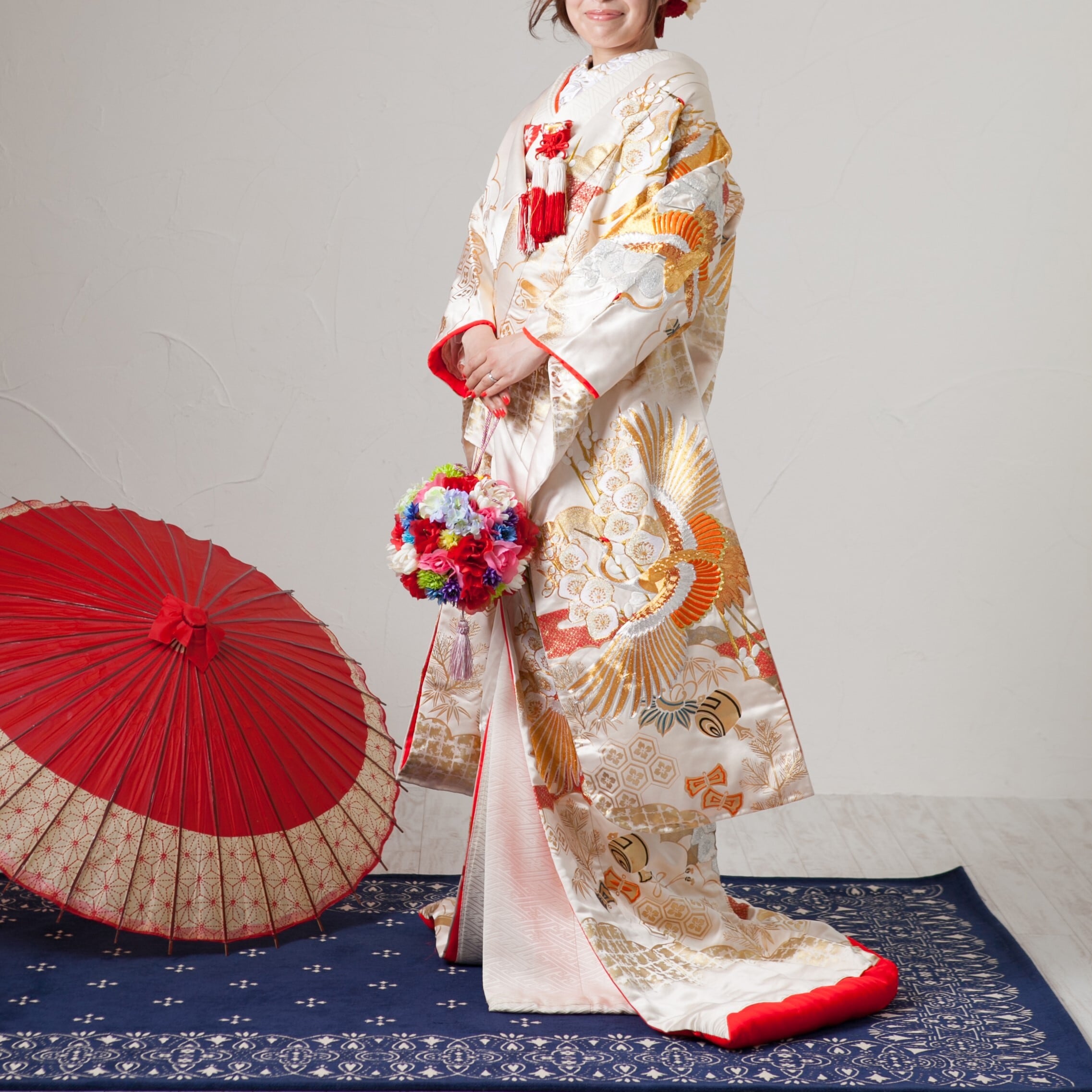 色打掛レンタル フルセット 白地慶祥金鶴宝文 007 | きものレンタル as