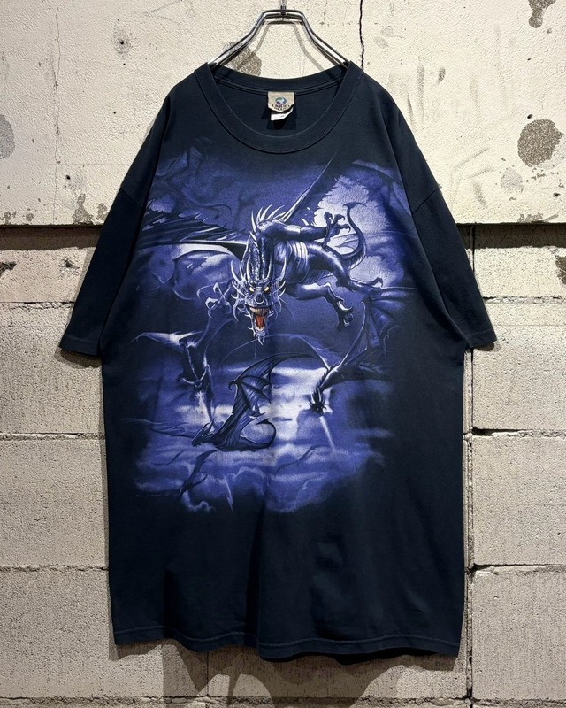 【Caka otto】 00's "LIQUID BLUE" Dragon Print Design Loose T-Shirt