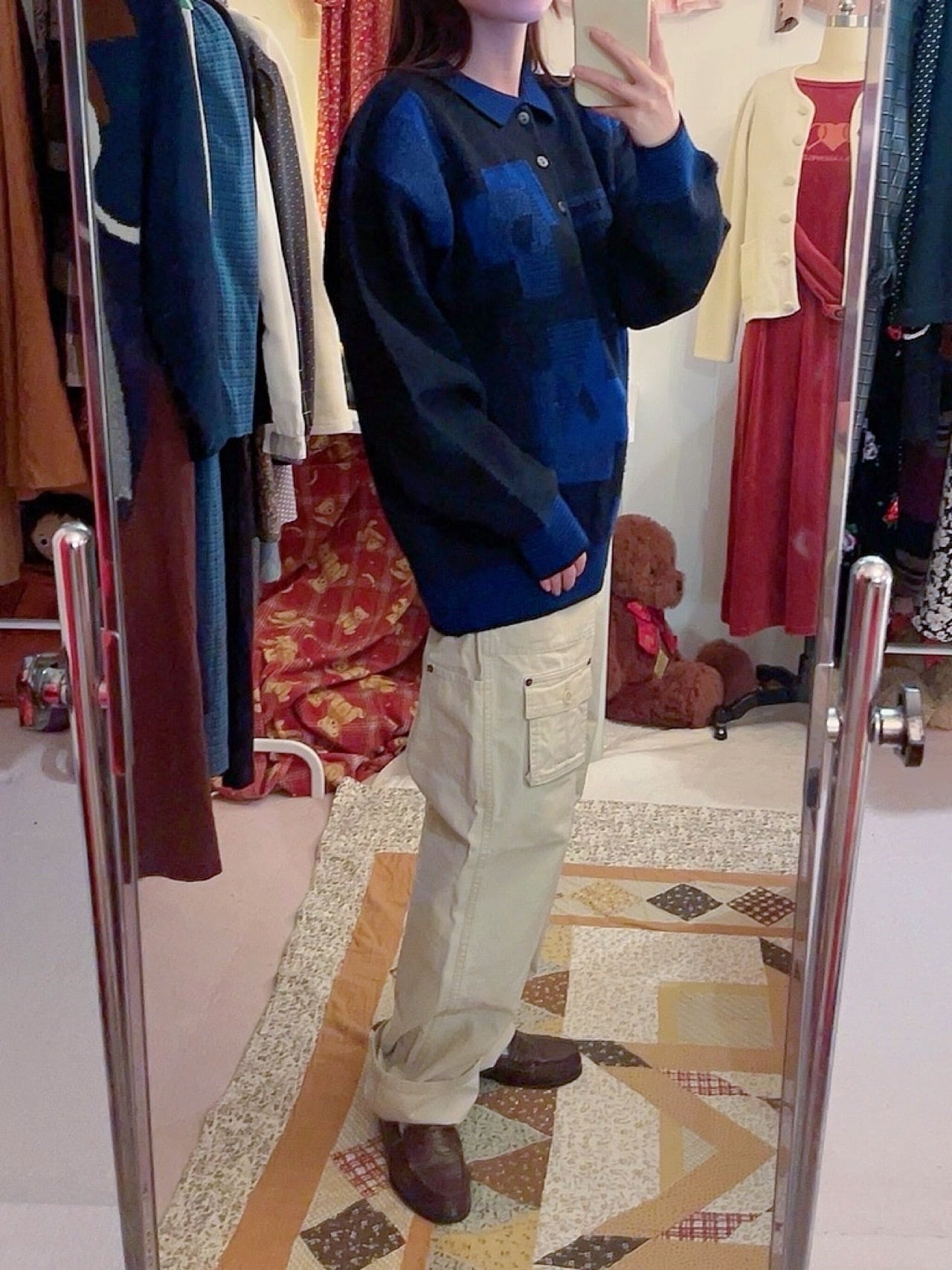 90s blue geometric knit sweater