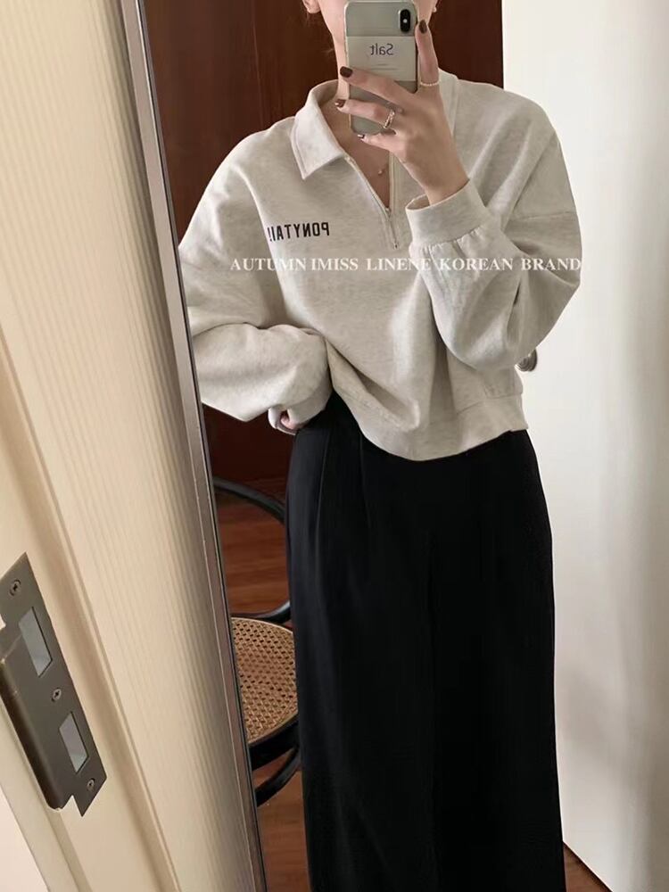 セーター オータムショートルーズ薄手ソリッド カラー長袖スリーブプルオーバー ジャケット ロング 秋物 ソリッドカラー ビッグFスモールZ韓国67242552927