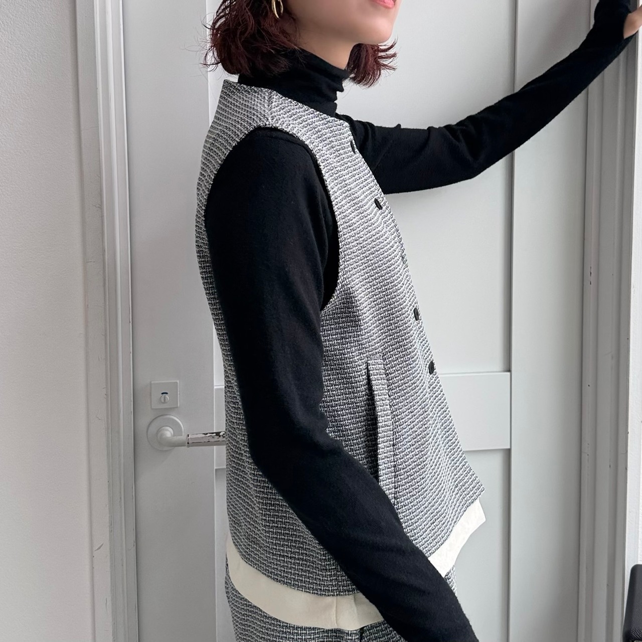 MIXツイードノースリvest/グレー