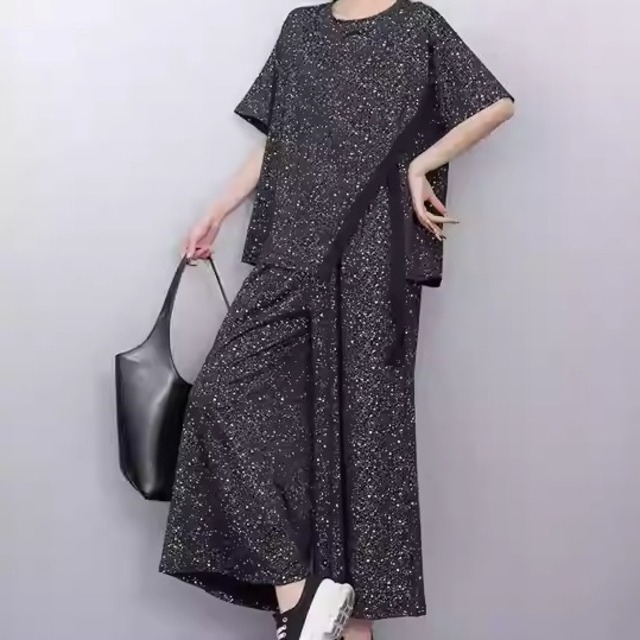 ハーフスリーブ ワイド クロップド丈 Tシャツ＆パンツ 1color ST0217