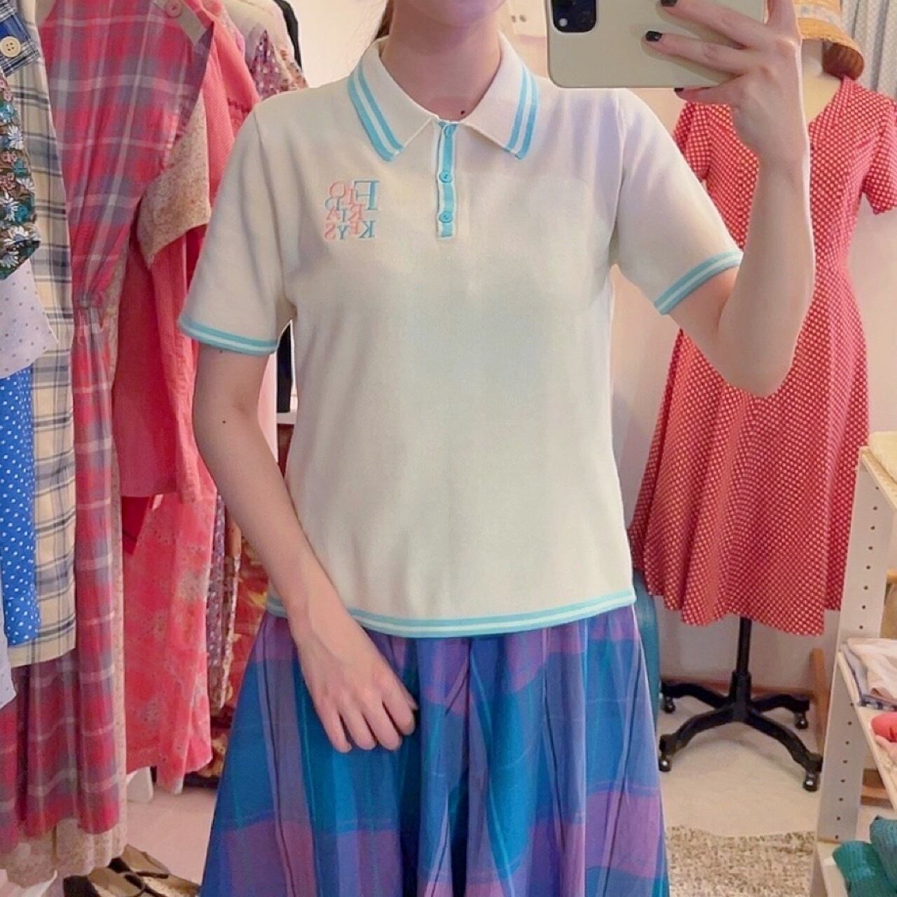 pastel mint blue line polo knit