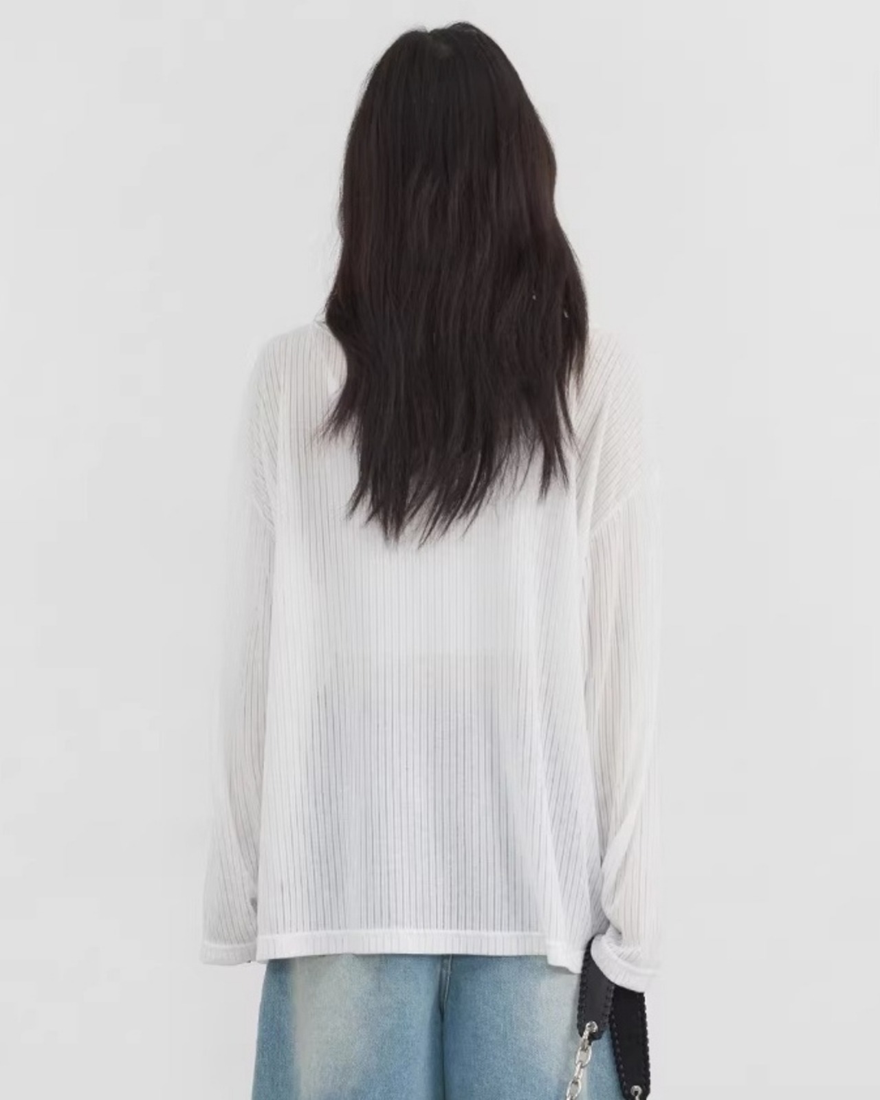 Sheer henry-neck loose T-shirt L0088