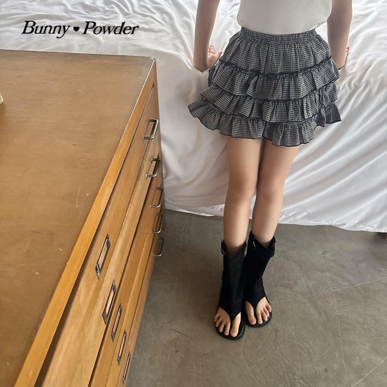 [Bunny Powder] (Planning) Check Tiered Skirt Pants / [버니파우더] 기획)체크캉캉치마팬츠