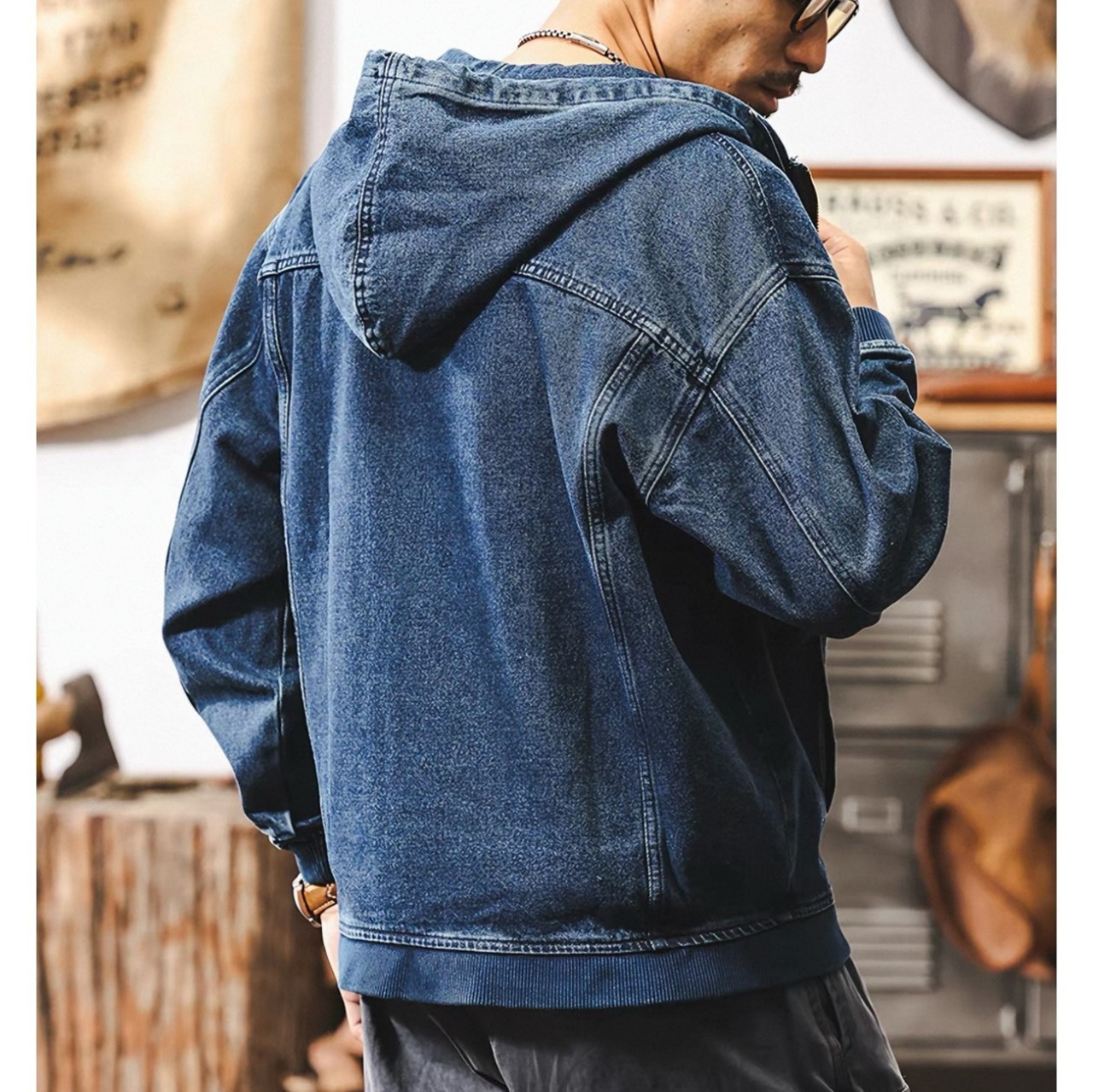 Denim zip hoodie jacket 1327 - 3