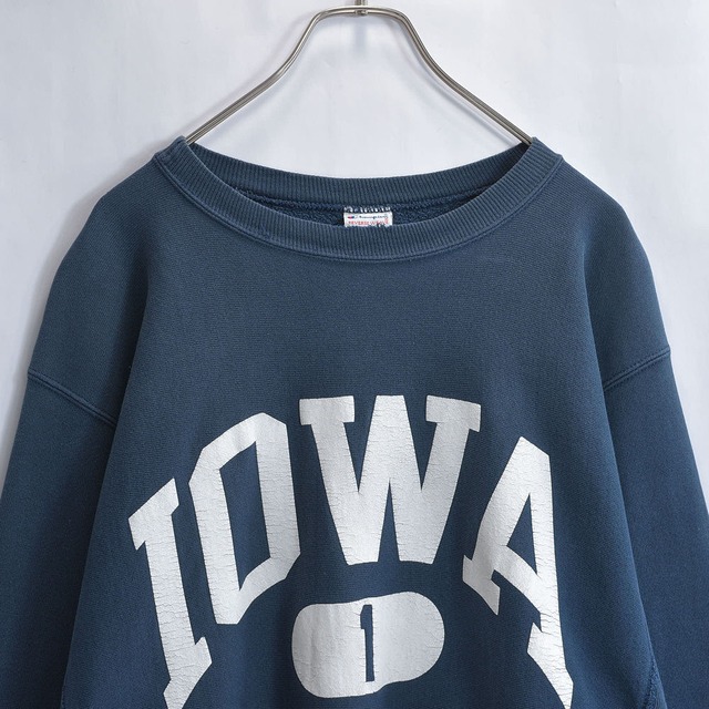 90s～ Champion チャンピオン カレッジロゴ IOWA No1 ラバープリント リバースウィーブ トレーナー ネイビー ヴィンテージ ビンテージ USA アメリカ古着 メンズXLサイズ