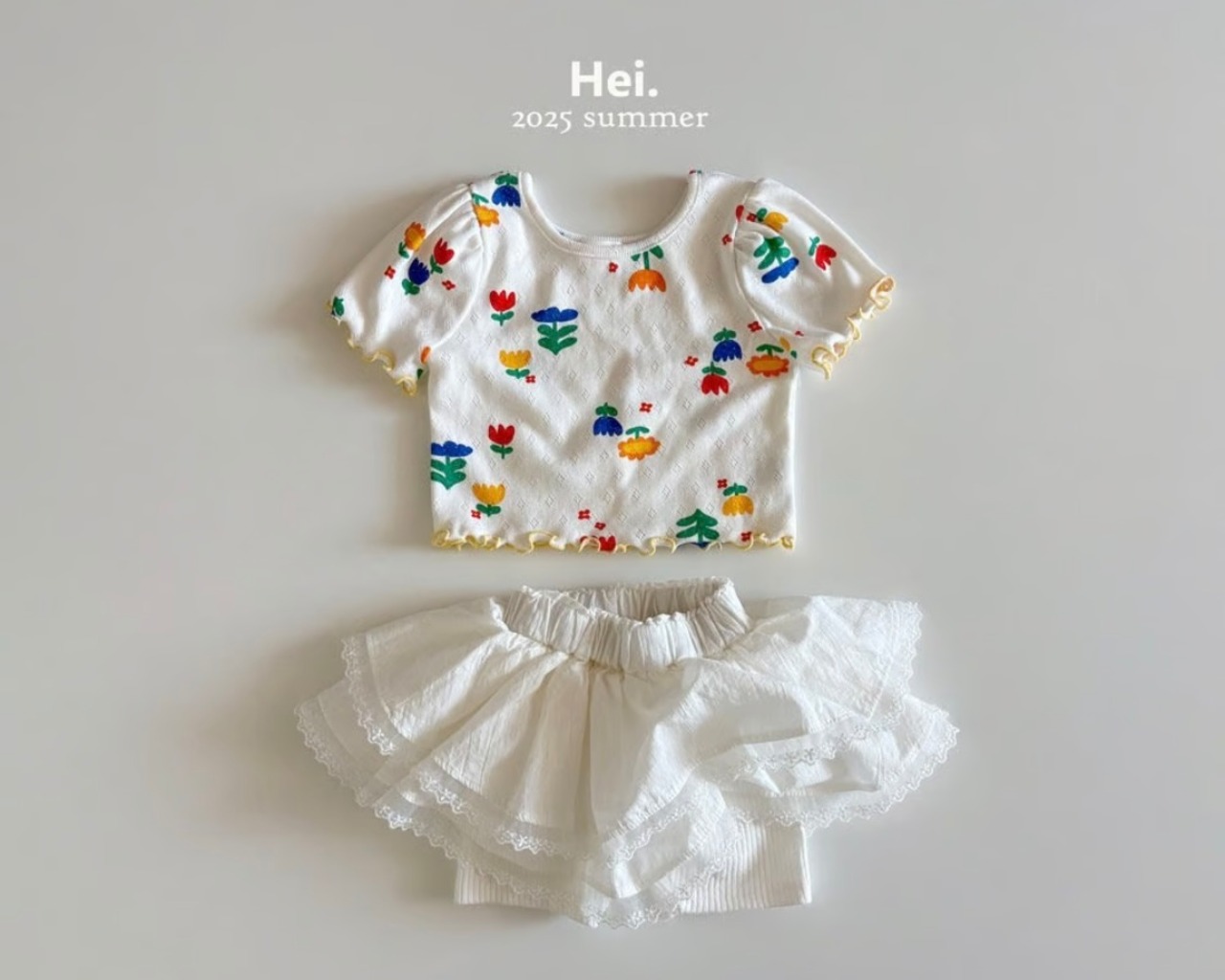 【Hei.】フラワープリントパフスリーブTシャツ  70~110cm - 4