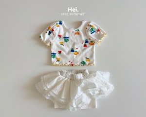 【Hei.】フラワープリントパフスリーブTシャツ  70~110cm