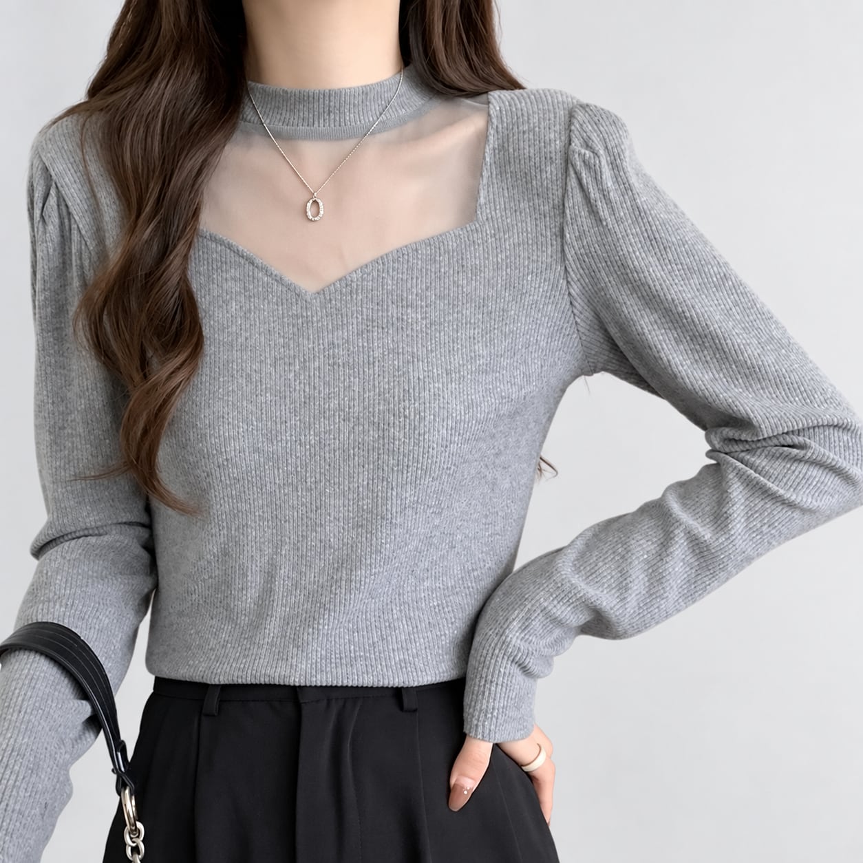 sheer vneck tops / l0034