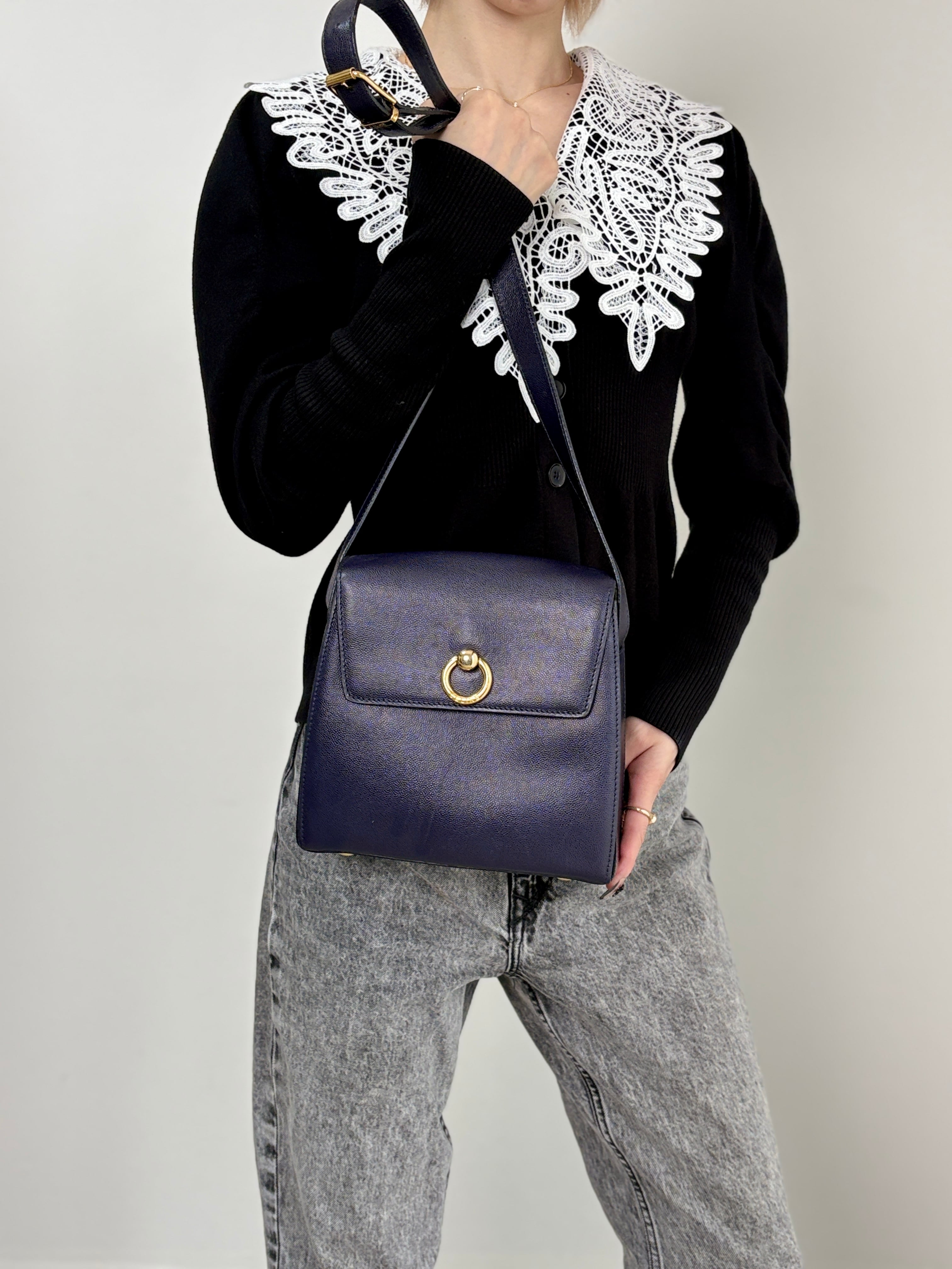 CELINE セリーヌ スカーフ ブルー ホワイト 馬車 vintage ヴィンテージ
