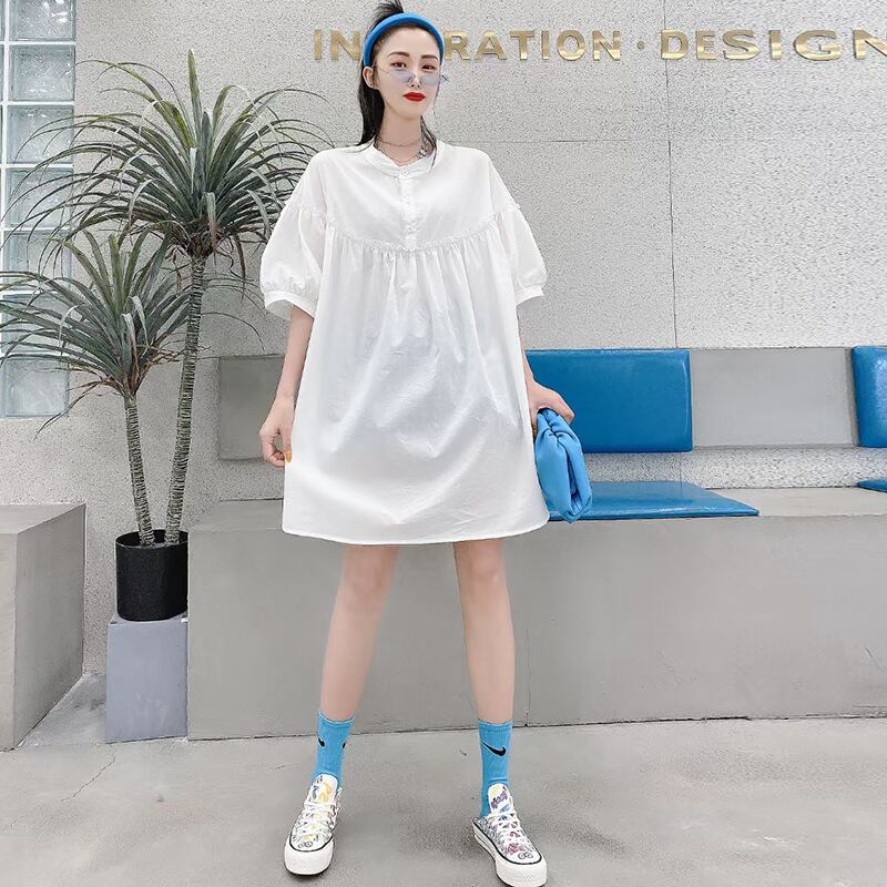 サマーシャツ ドレス ルーズスカート 大きめサイズ 夏物 ミックスインファッション38470162964