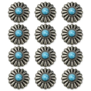 【特価処分】コンチョ ボタン ターコイズ 12個セット 小菊 ミニフラワー 17mm ネジ 付き レザー クラフト 財布 バッグ (グレー)