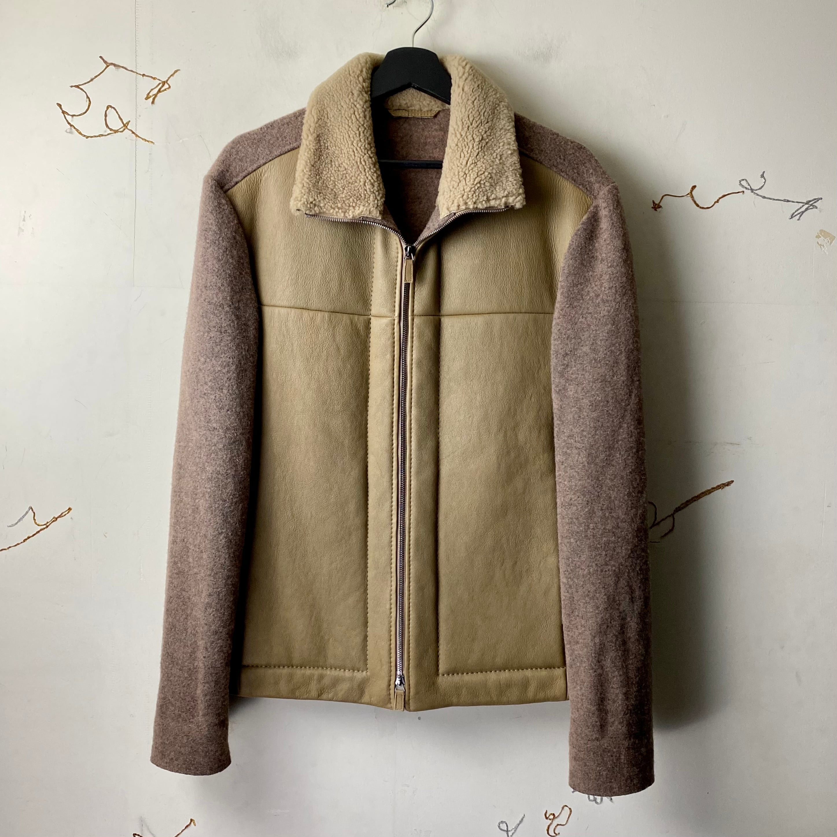 EMPORIO ARMANI knit switching mouton riders jacket | NOIR ONLINE