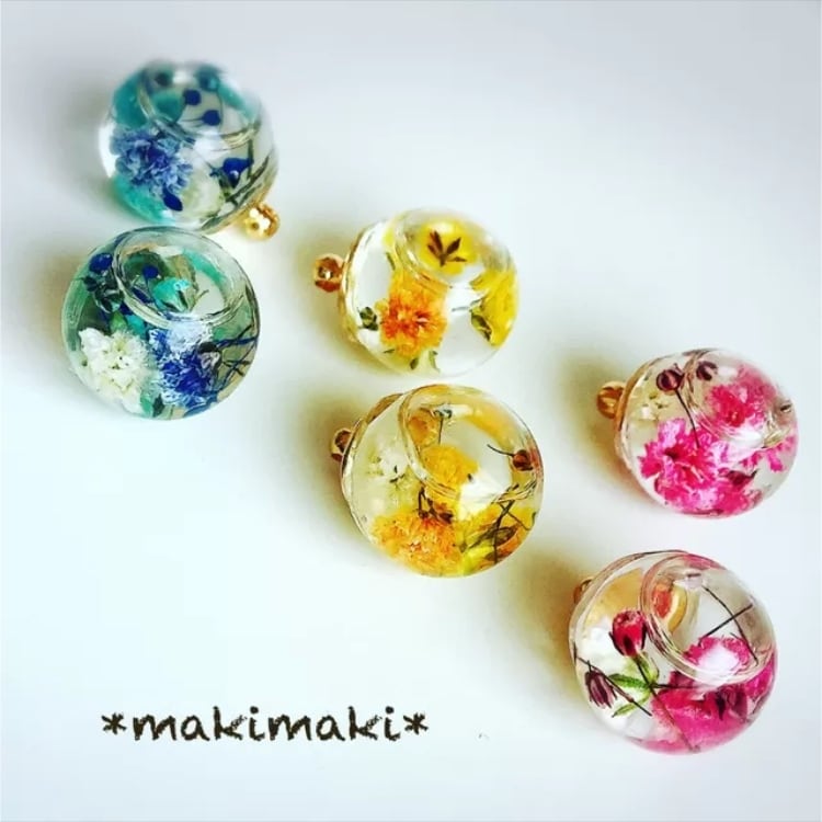 花束ハーバリウム、ピアス、イヤリング、アクセサリー、ハーバリウム 