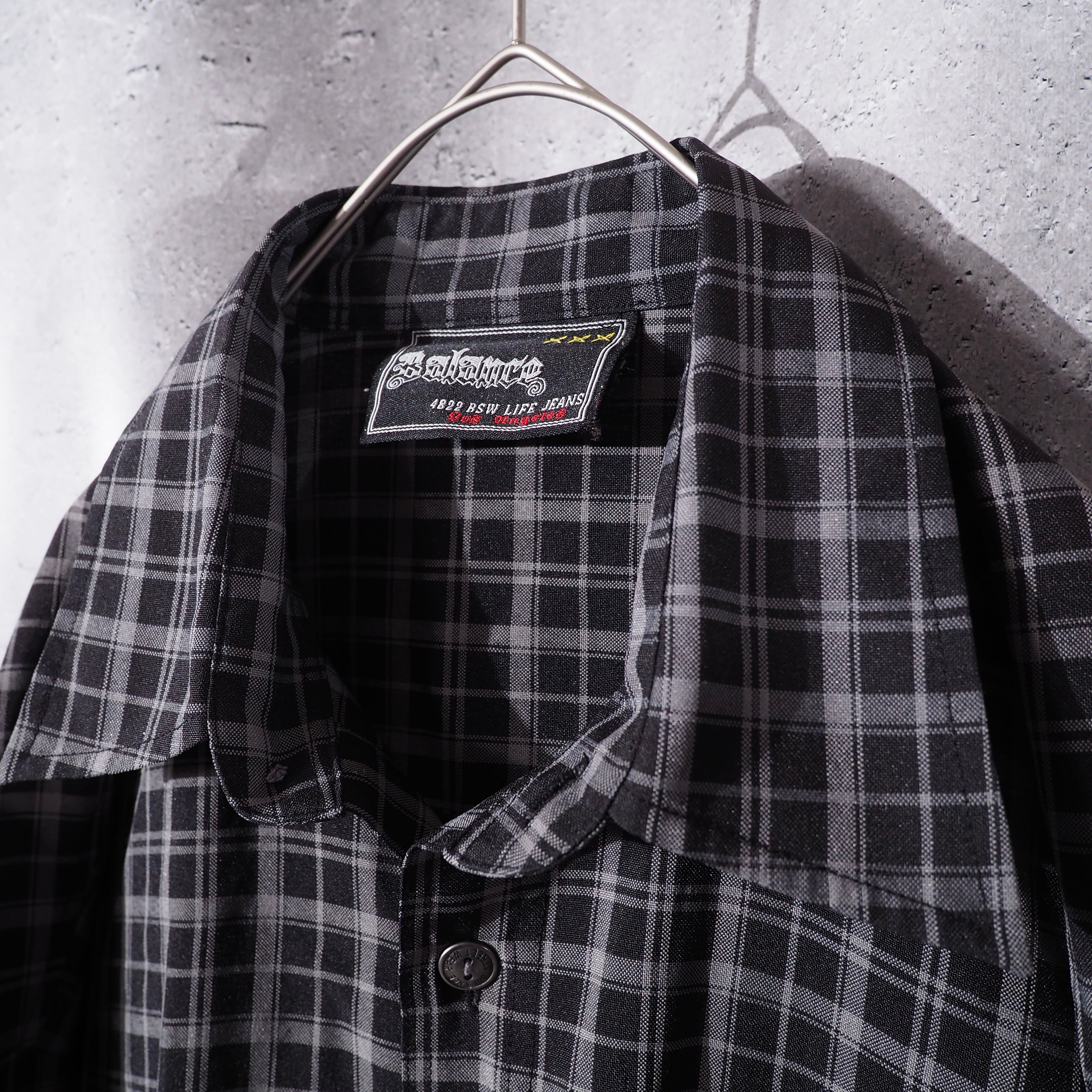 00s ” Balance street wear ” Dark check pattern Over silhouette Shirt