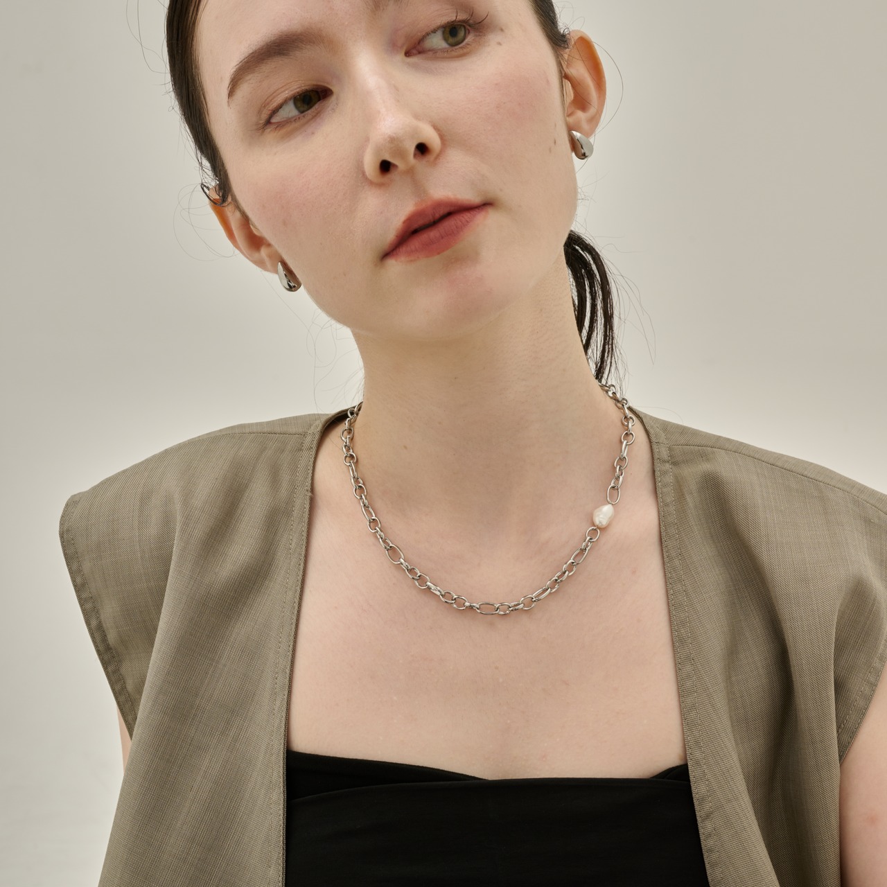 stainless pearl chain necklace