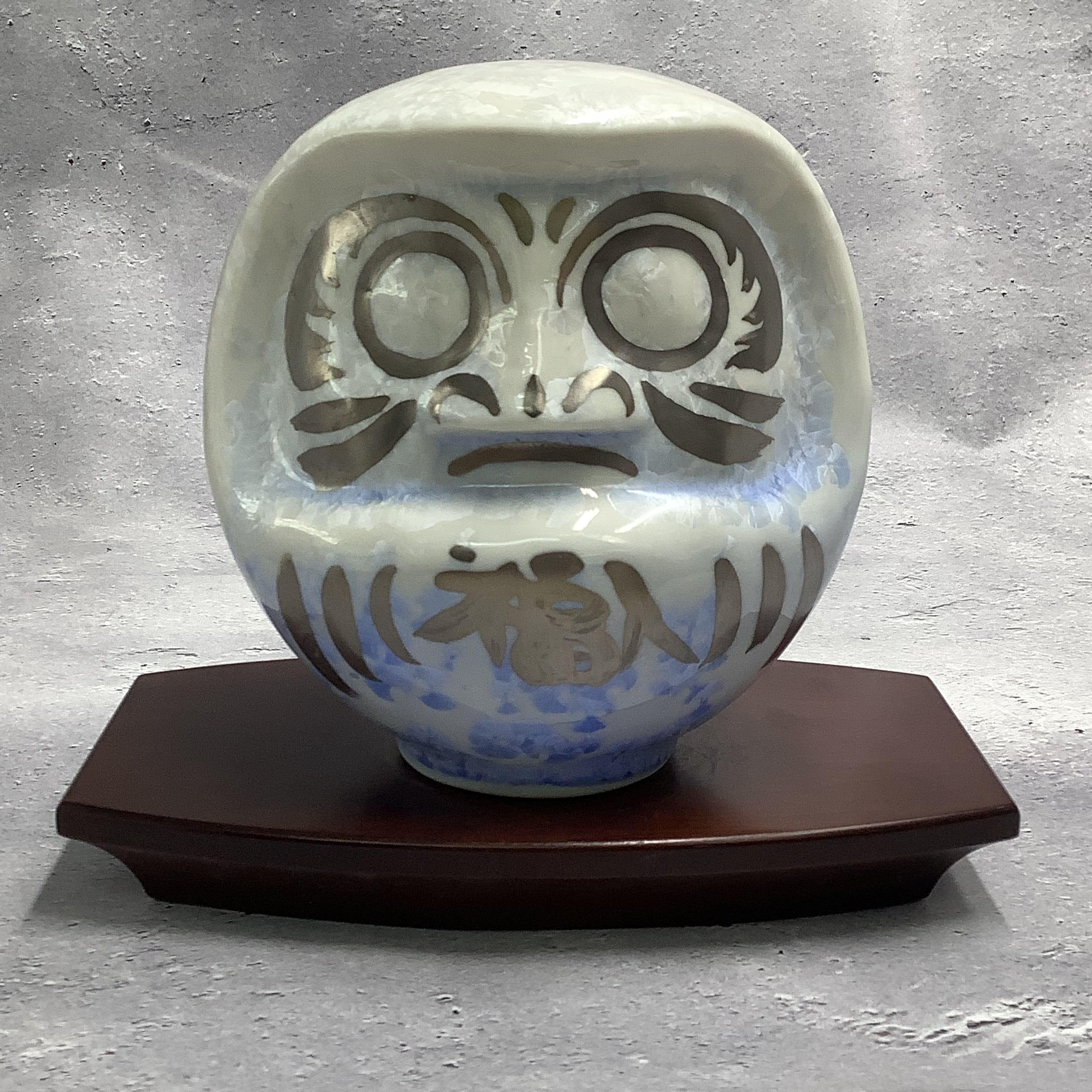 新作】達磨 ダルマ （大） 花結晶（白青）×銀彩 置物オブジェ | 京焼