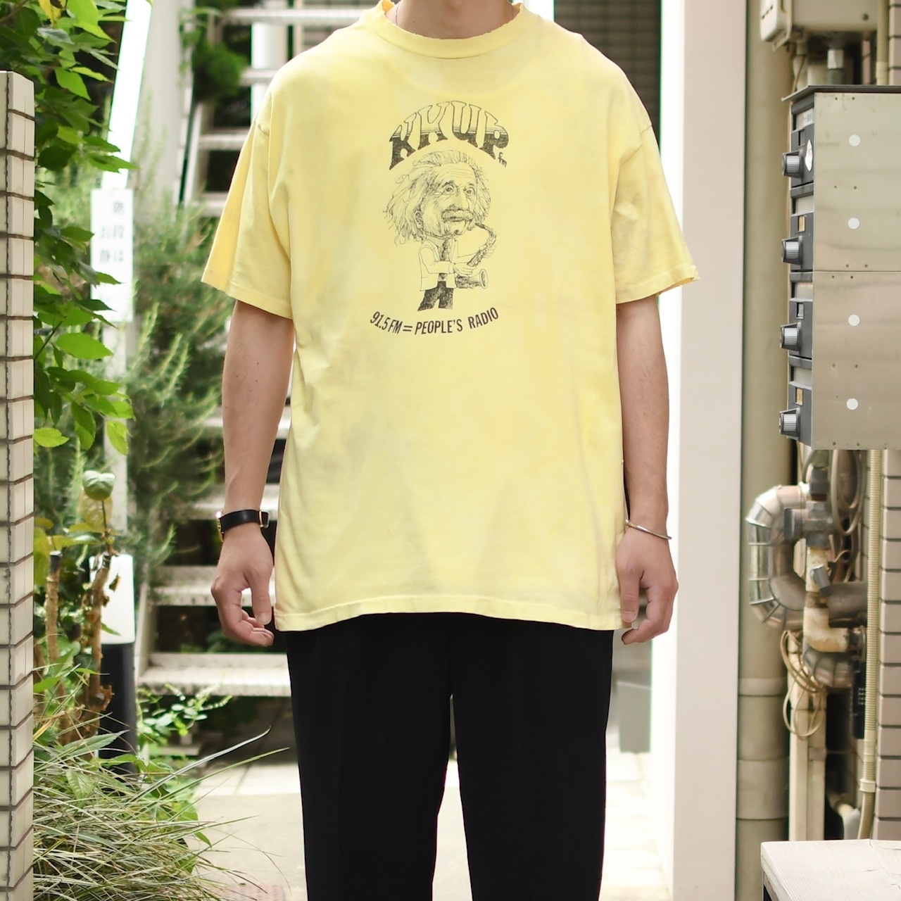 90's KKUP fm Einstein print tee over dye