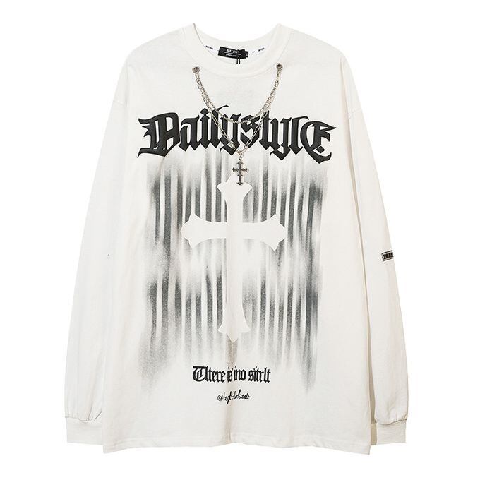 2color ユニセックス Tシャツ 長袖 クロスネックレス装飾 ロンT