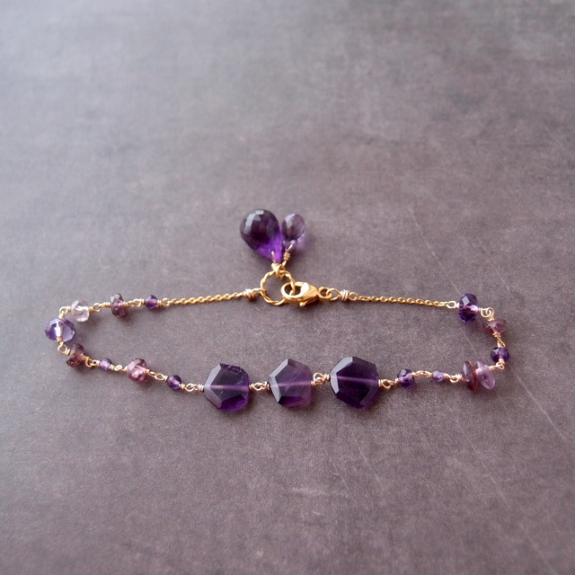 【K14gf】Mixed Stone Bracelet・Purple／ブレスレット