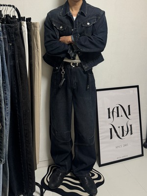 【PANTS】Structured Panel Lined Wide Denim (Dark Blue)