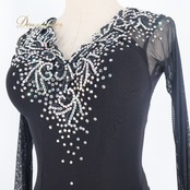 社交ダンス 衣装 Dance fashion design room ドレス ワンピース ラテン ブラック系 黒 レース デモ 競技 ダンス パーティ 発表会 軽い 薄い 長袖 上品 高級感 舞台衣装 エレガント 上品