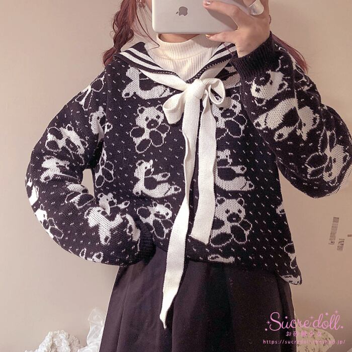 [3color] Bear Sailor Knit