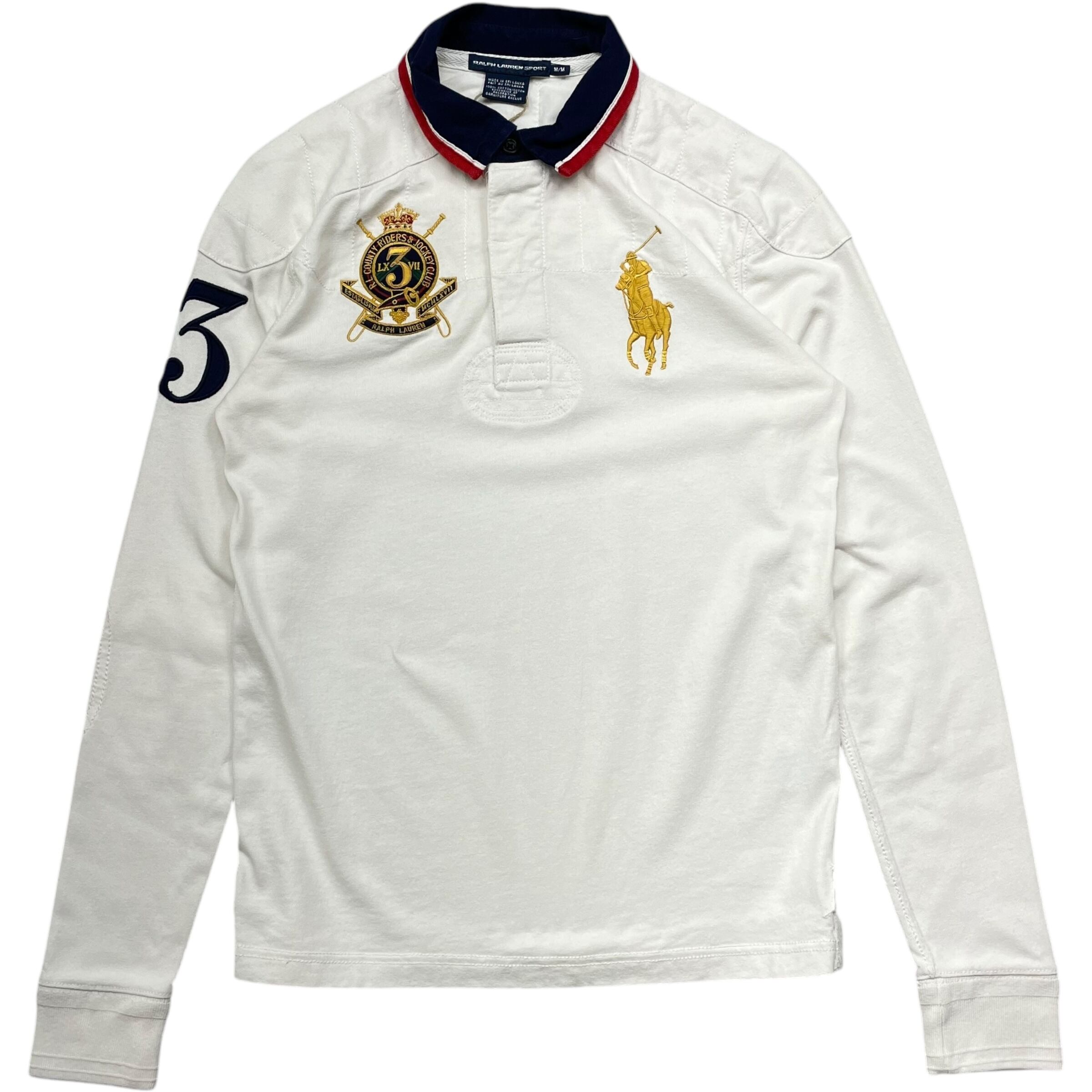 《M》Ralph Lauren Sportラルフローレンスポーツ ロゴ 刺繍 ラガーシャツ ホワイト no.5141