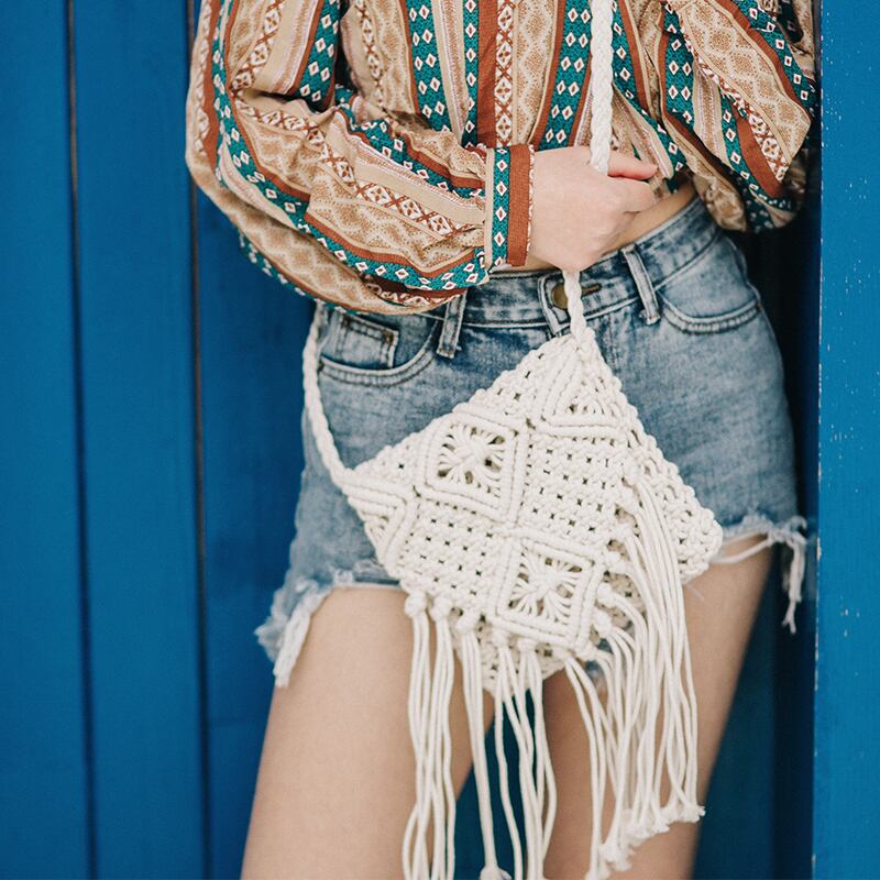 ワンダリングフリンジバッグボヘミアンハンドメイドコットンウーブンダイアゴナルブンセンエスニックスタイルホリデービーチバッグ ドリームホーストラベル婦人服33151743649