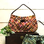 織り細工のカラフルモザイクバッグ（ピンク系）