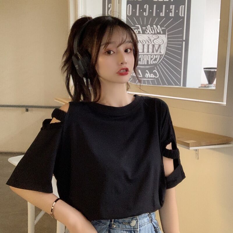 サマートップス Tシャツ ルーズブラックストラップレス 夏物 1号婦人9412838360