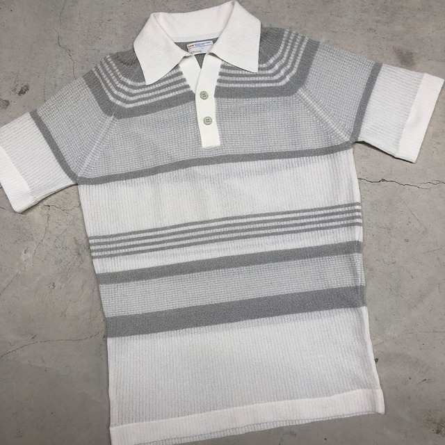 1970s JC PENNY WHITE×GRAY BORDER POLY POLO SHIRT
