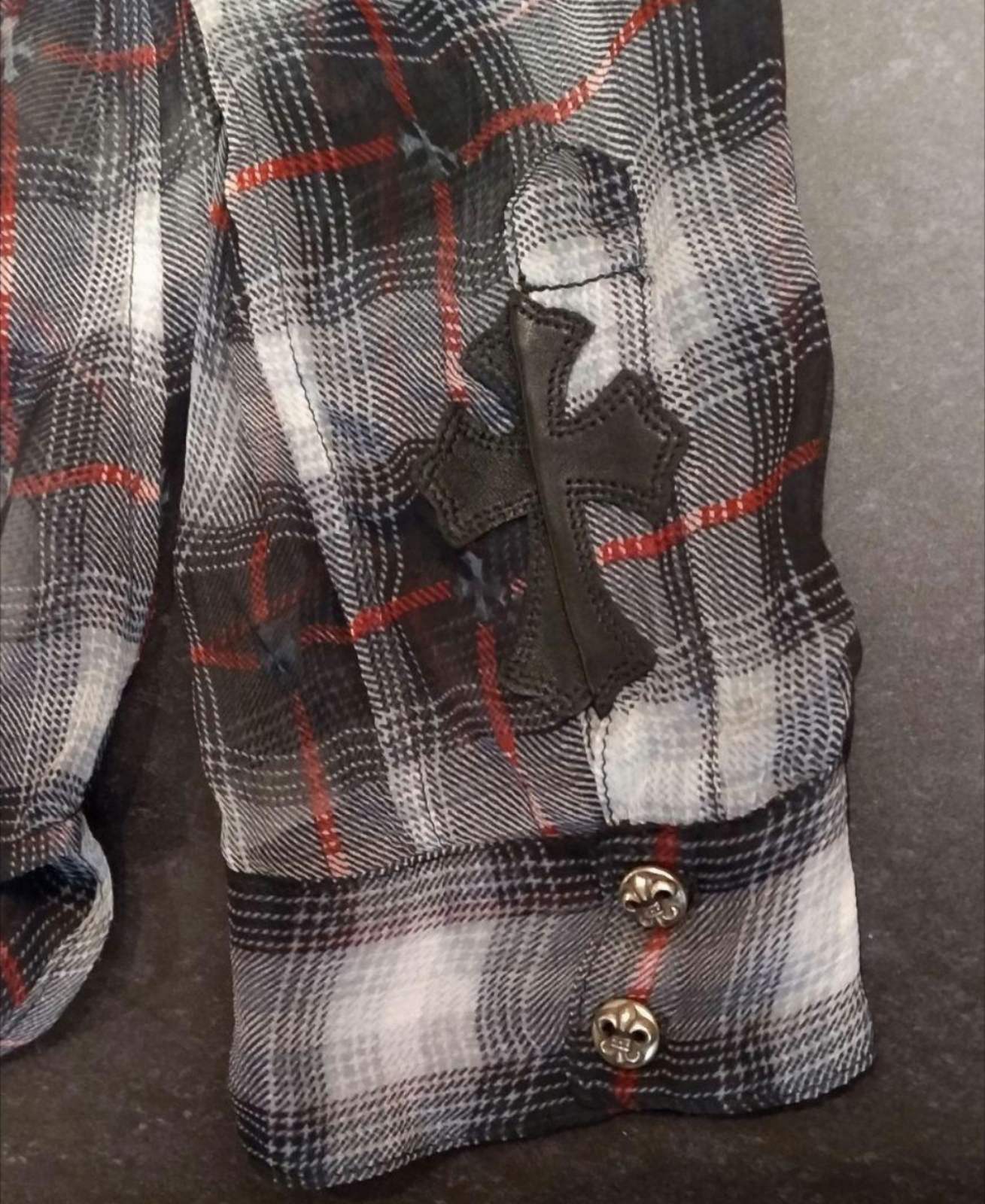 CHROME HEARTS クロムハーツ シルク チェックシャツ クロスパッチ BS