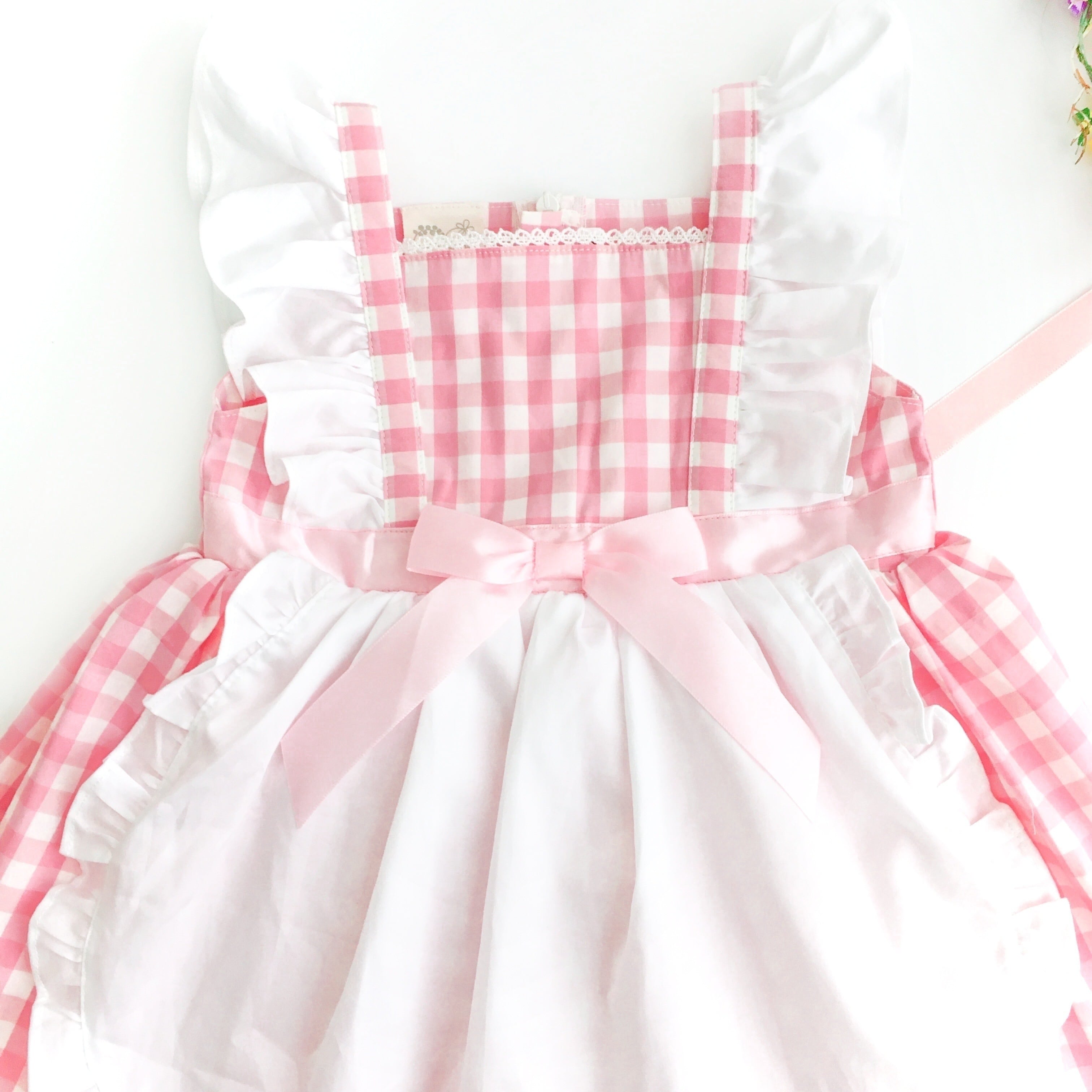 在庫80,90/仕立屋コラボ newエプロンワンピース ピンクチェック