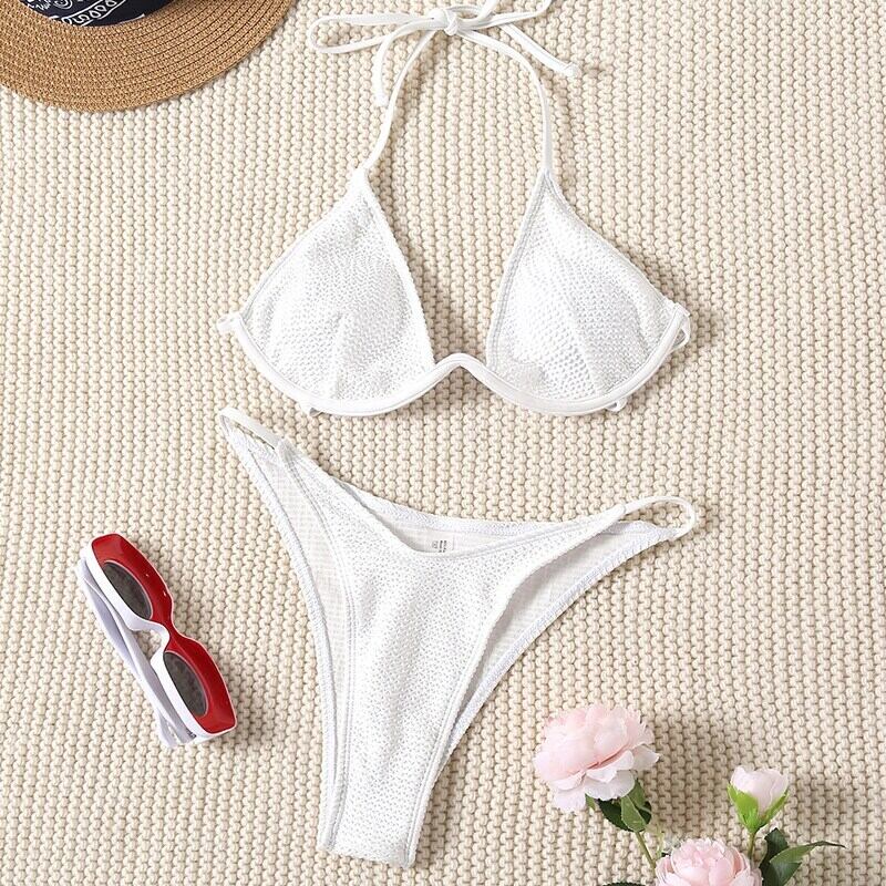 送料無料 In-Xブラジリアンビキニセットソリッド2ピースセットカット