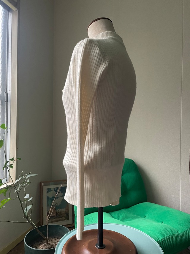 70s-80s Lace-Up High Neck Rib Knit
