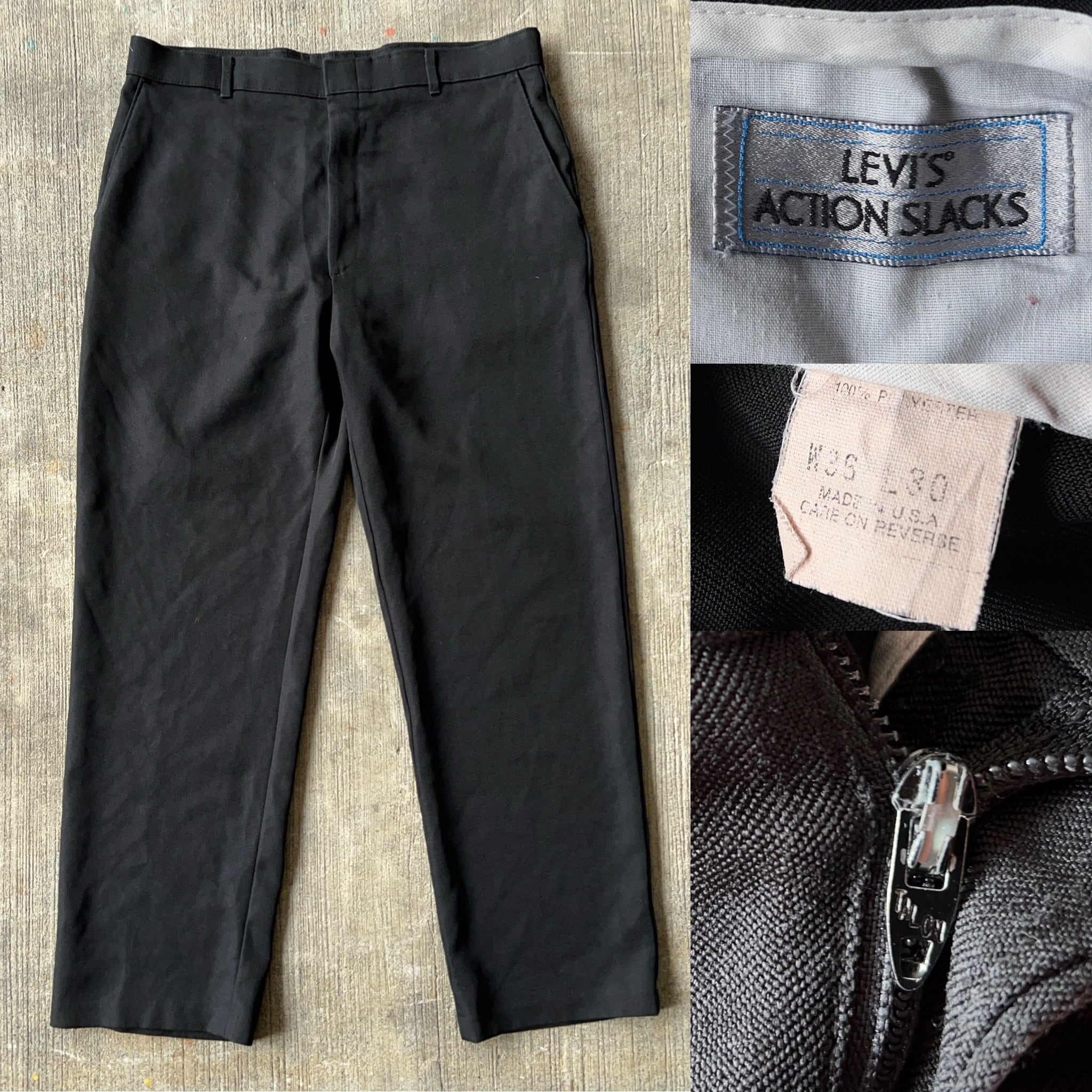 90's LEVI'S ACTION SLACKS Slacks Black USA製 W36 L30 90年代