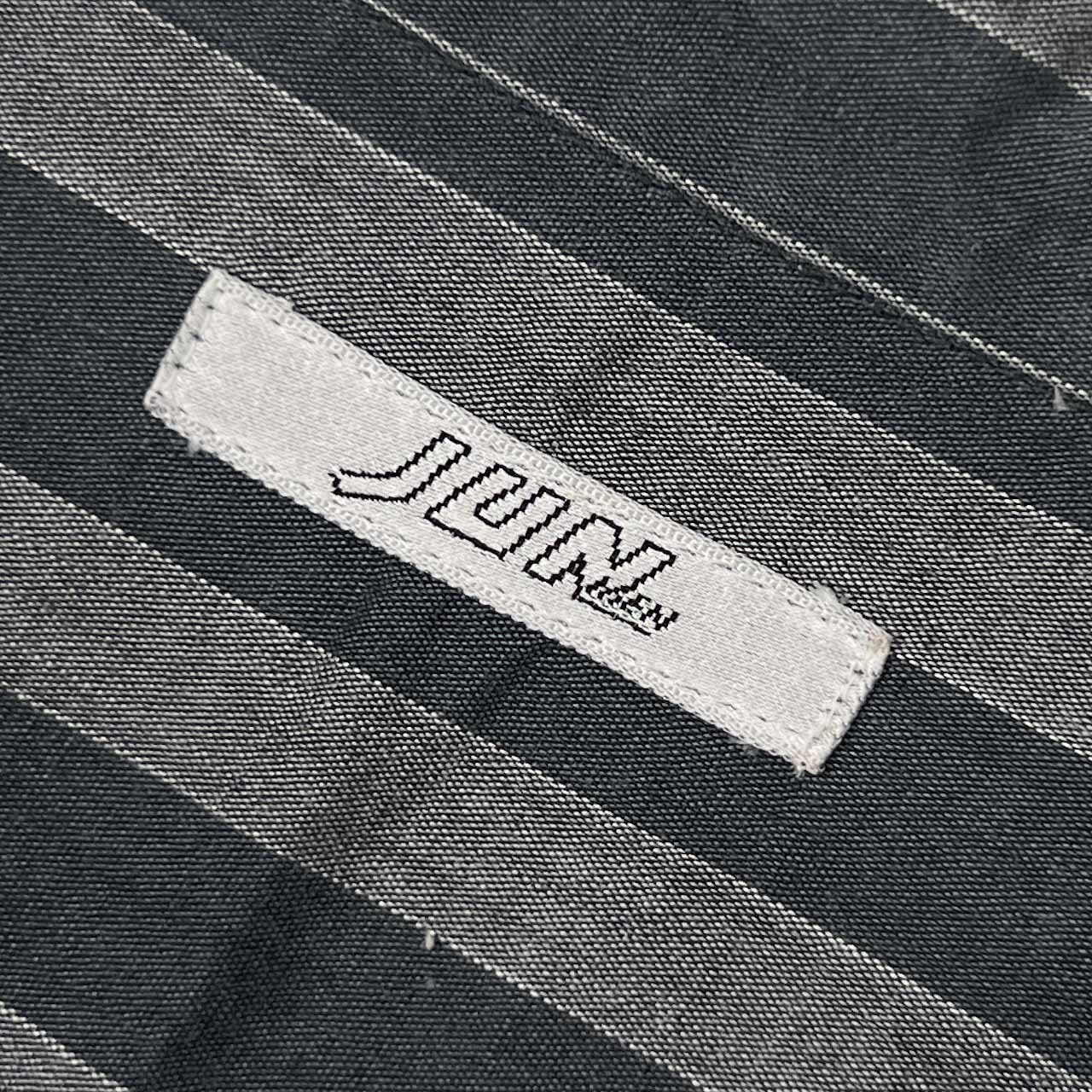 90s JUN MEN ジュンメン ストライプ バンドカラー 長袖シャツ M/グレー系 メンズ ビンテージ