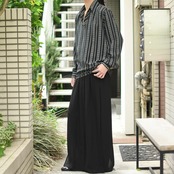 side slit layered design sheer wide pants