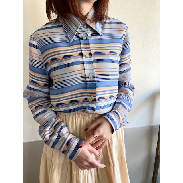 1970s Blue Abstract Pattern Shirt