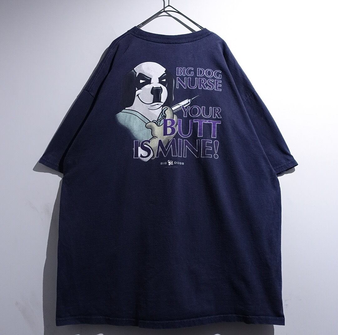 00s "BIG DOGS" Dark Navy DOG NURSE Print Design T-Shirt