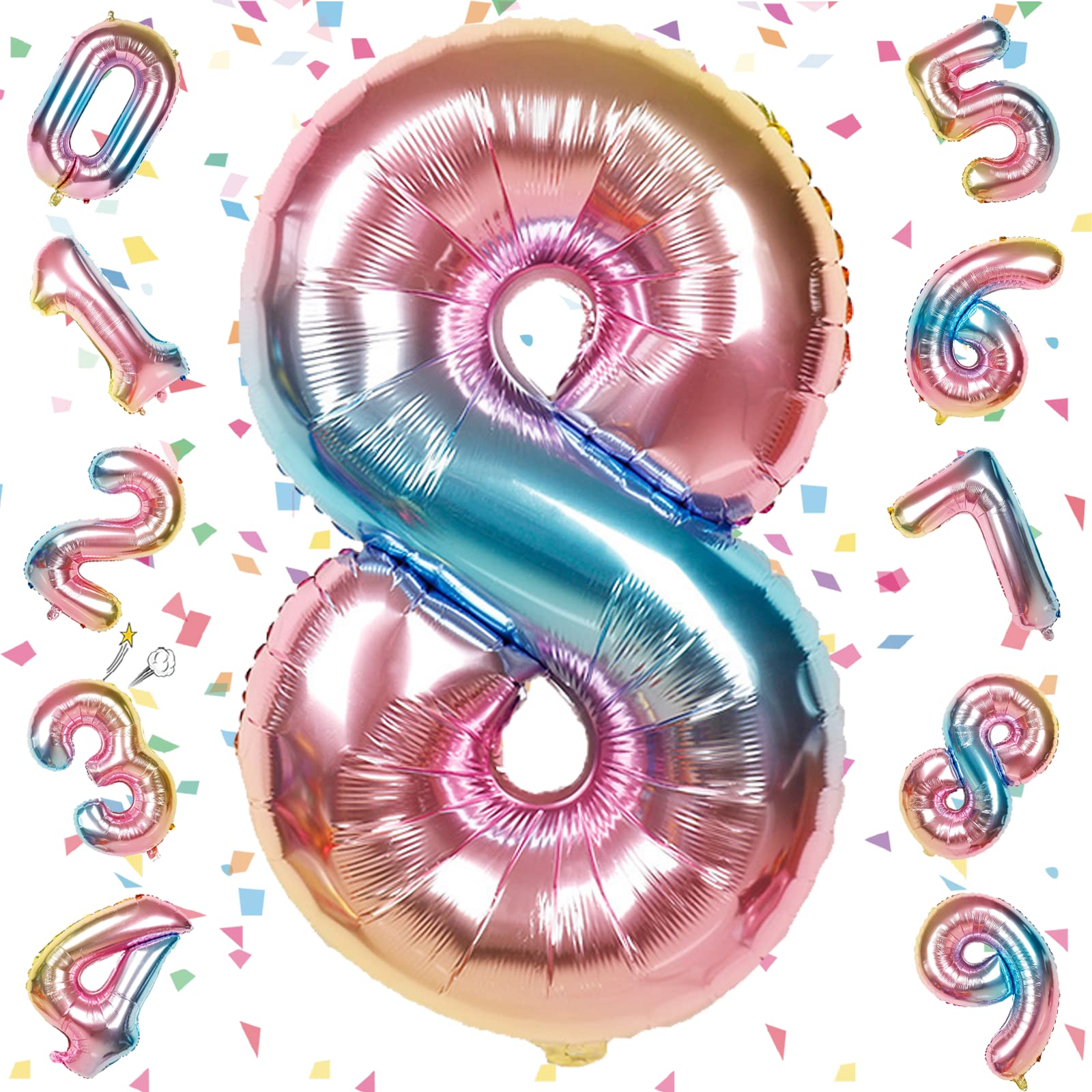 【在庫処分】EXGOX 数字 バルーン 大きい レインボー 誕生日 ナンバー 8 アルミ風船 32インチ ハッピーバースデー パーティー 成人式 入学 卒業式 記念日 お祝い 飾り付け