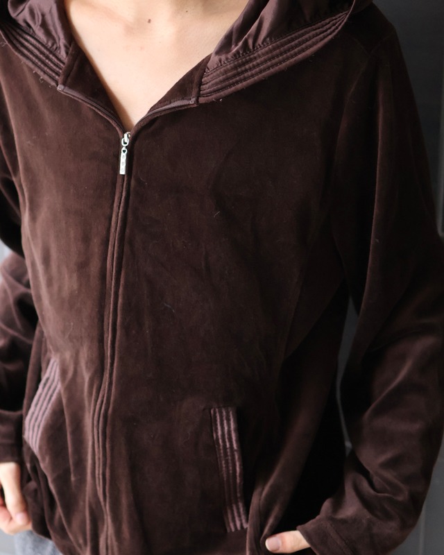 Hood detail velour zip hoodie