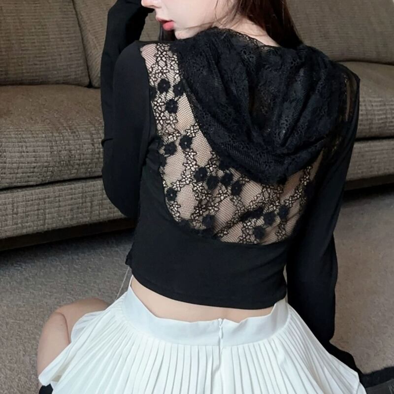 lace back long sleeve shorter parka la2255