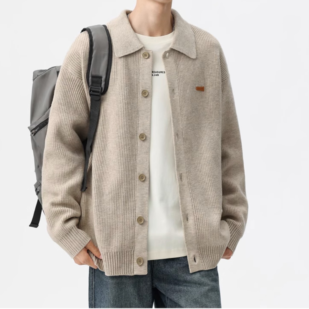 ボタンフロント ドロップショルダーニット af0386