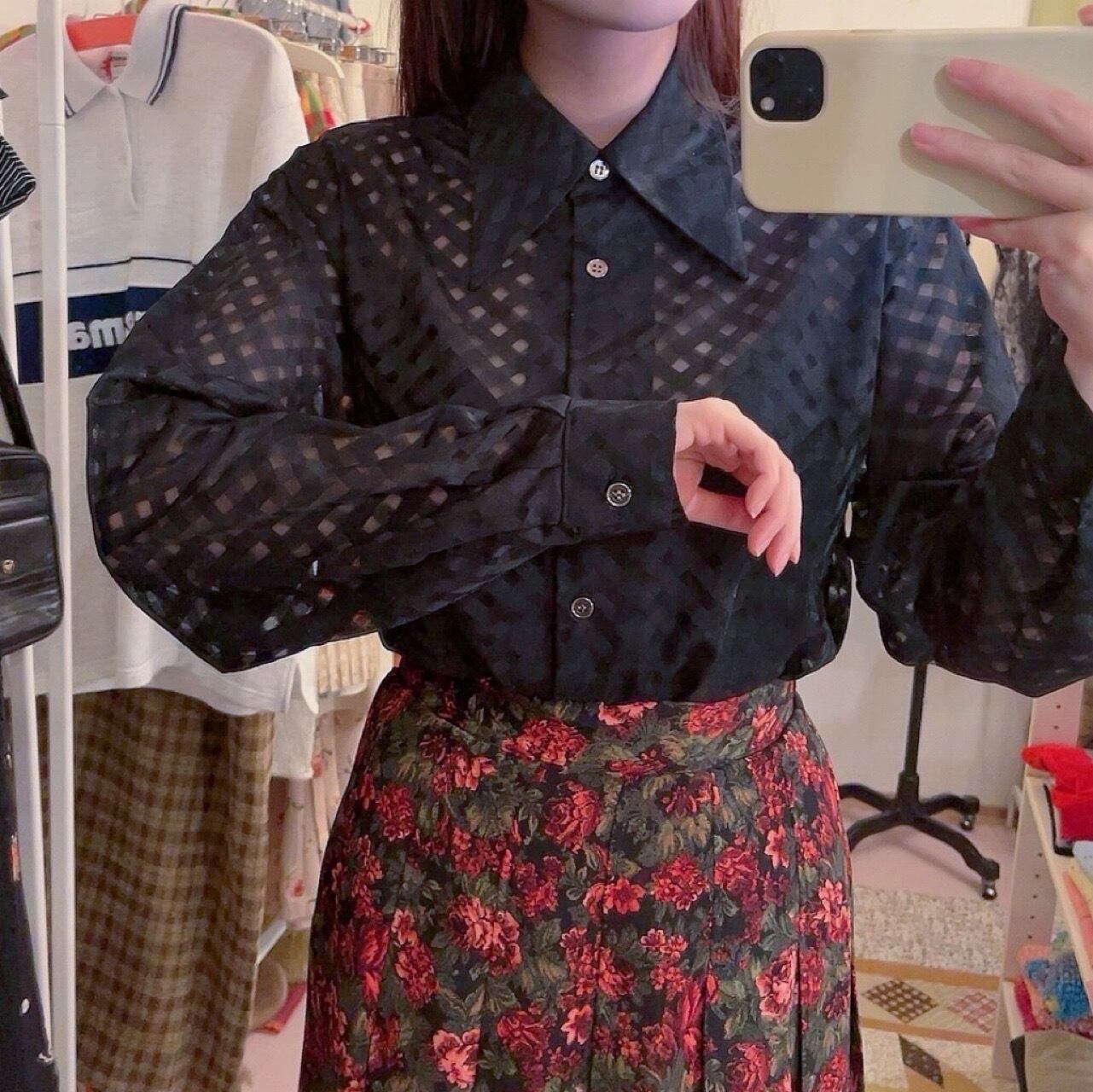 black sheer check shirt